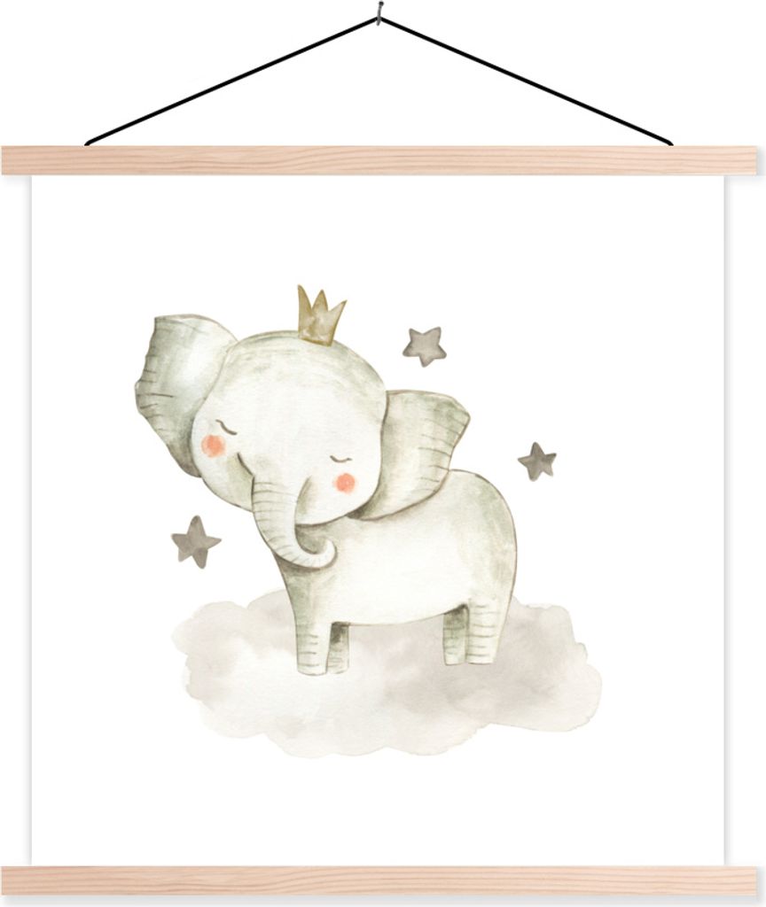 MuchoWow Textilposter Dschungel - Elefant - Krone 120x120 cm mit holzfarbenen Rahmen - Textil-Poster