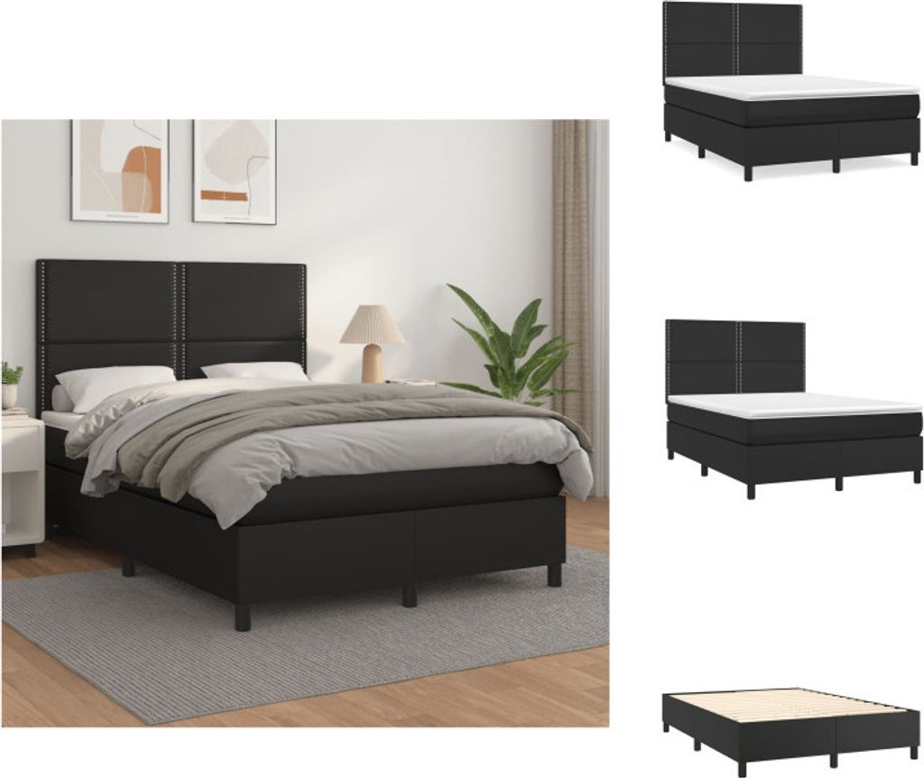 vidaXL Boxspringbett mit Matratze Schwarz 140x200 cm Kunstleder - Betten & Bettgestelle