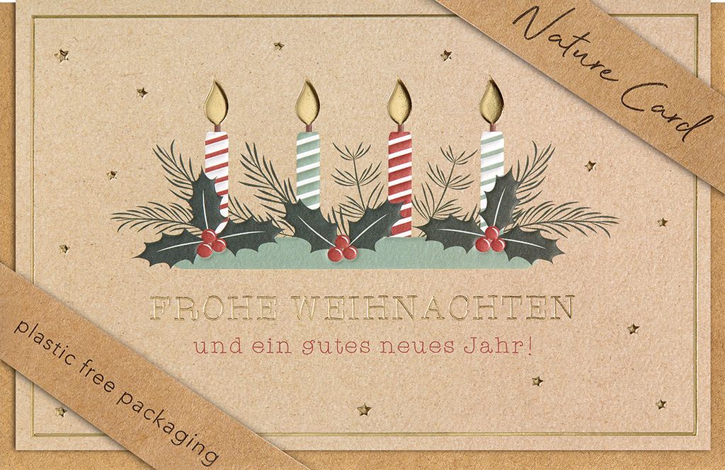 Weihnachten - Nature Cards unverpackte Glückwunschkarte 15x15 cm mit Briefumschlag - Merry Christmas Weihnachtsmänner