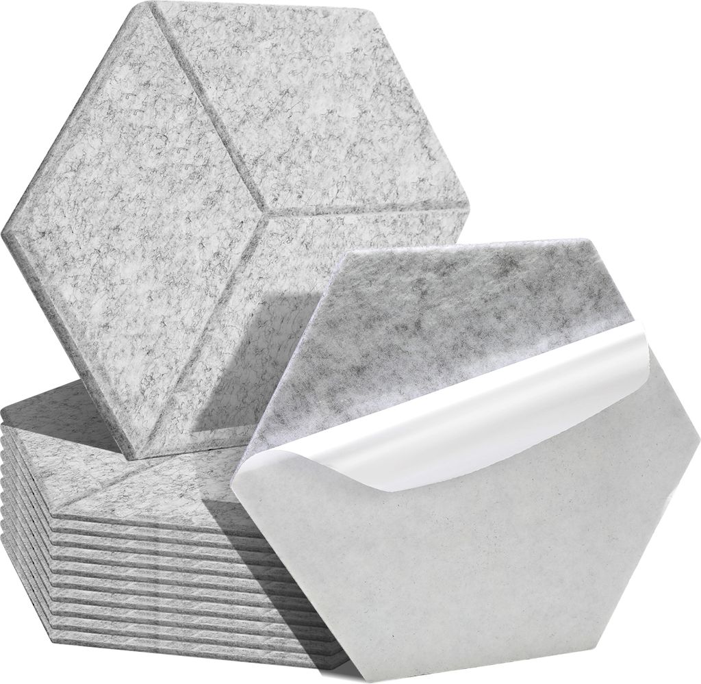 Jayseuw 12 stuks Akustikplatten Hexagonal selbstklebend Schallschutz Akustikpaneele Hohe Dichte Wandpaneel Hellgrau