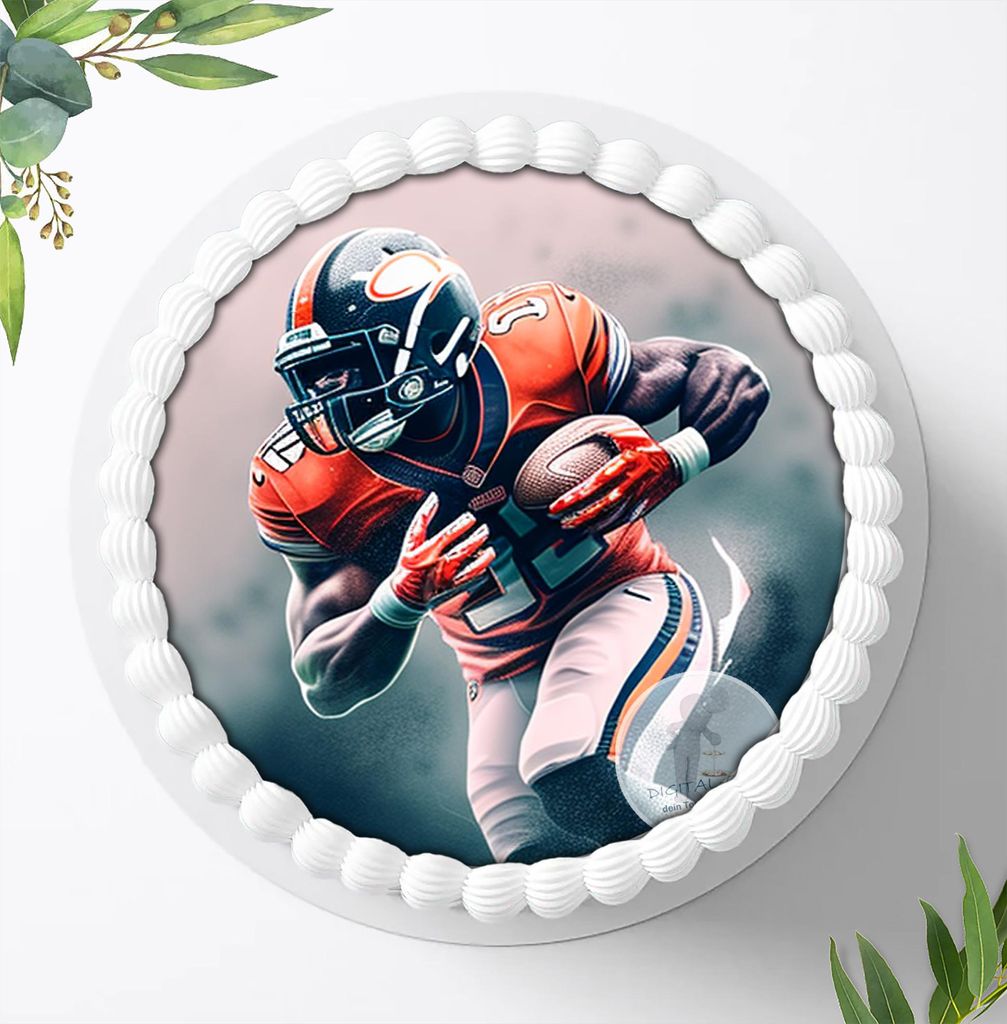 Für die Geburtstags Torte ein Tortenaufleger, Zuckerbild mit dem Motiv: Football, Essbares Foto für Torten, Fondant, Ø 20cm, 1970z
