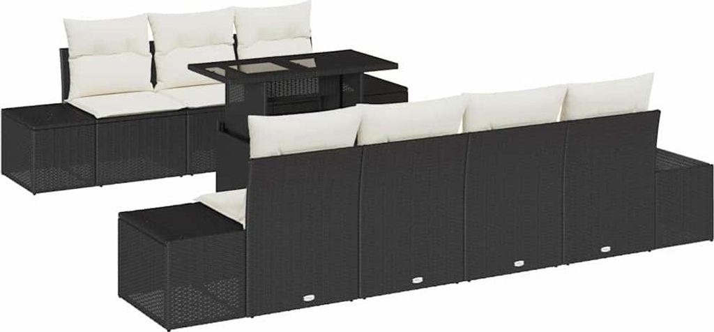 "im Sonderangebot" Gartensofa Set - Balkonmöbel/Loungeset - elegantes Design - mit Kissen 8 pcs Schwarz und Creme - 100x55x73cm - Gartensofas DEM...