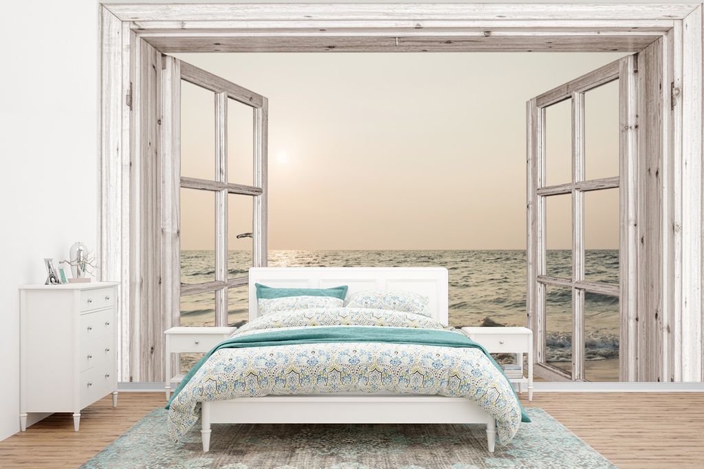 MuchoWow Fototapete für Wohnzimmer oder Schlafzimmer Wandtapete Vinyl Motivtapete Aussicht - Strand - Meer - 350x260 cm - Wohnzimmer-Tapete