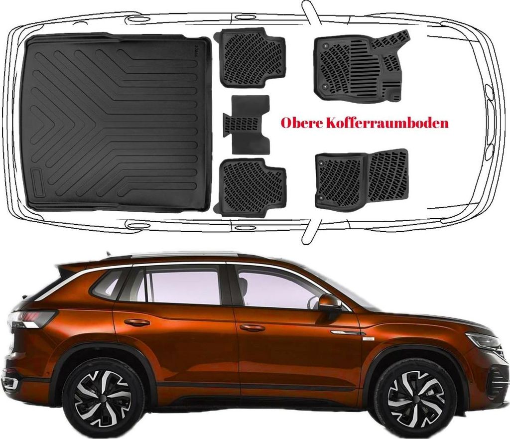 Trimak Passgenau 3D Auto Fußmatten & Obere Kofferraumwanne Set Kompatibel mit Volkswagen Tayron e-TSI ab 2024