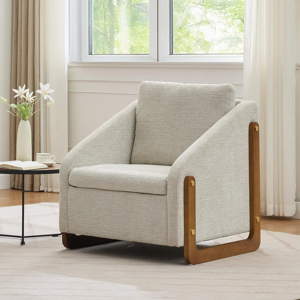 Sedia Lounge Sweiko 057 Ciniglia Beige | Poltrona Relax Legno Moderna