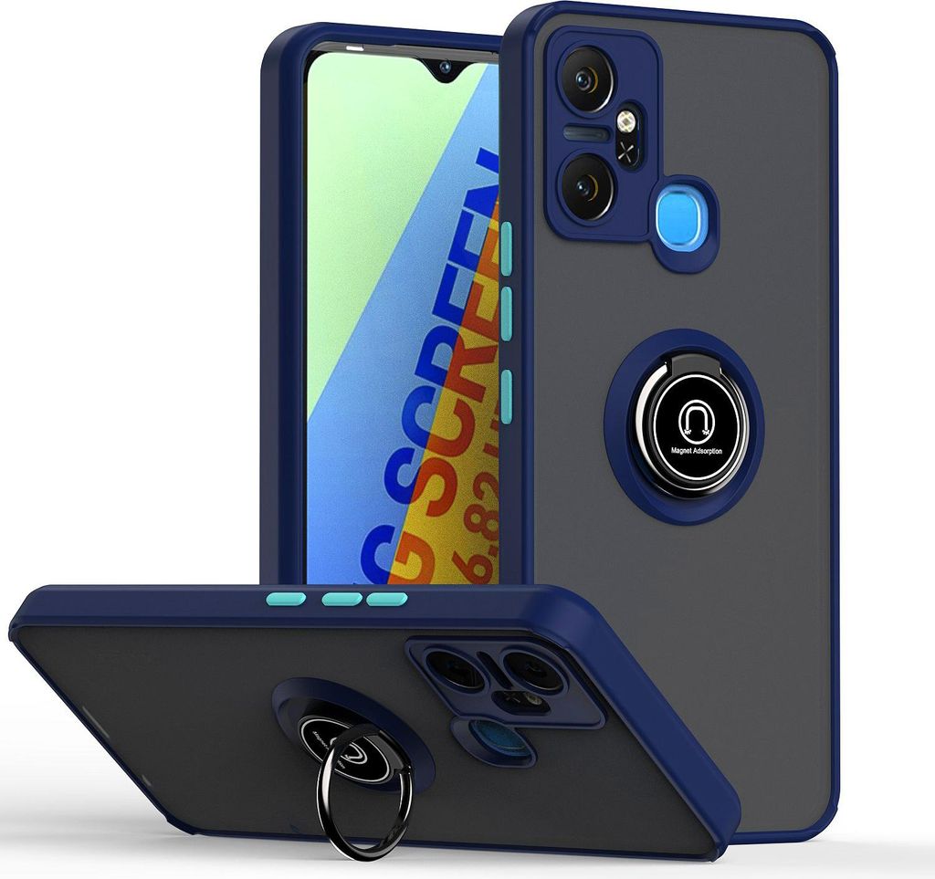 Hülle für Infinix Smart 6 Plus Matte Transluzent TPU Stoßfest Schutzhülle mit Ring Halter Ständer Blau