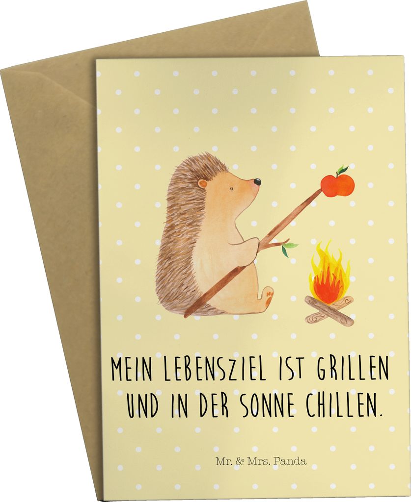 Mr. & Mrs. Panda Grußkarte Igel Grillen - Gelb Pastell - Produktbild 