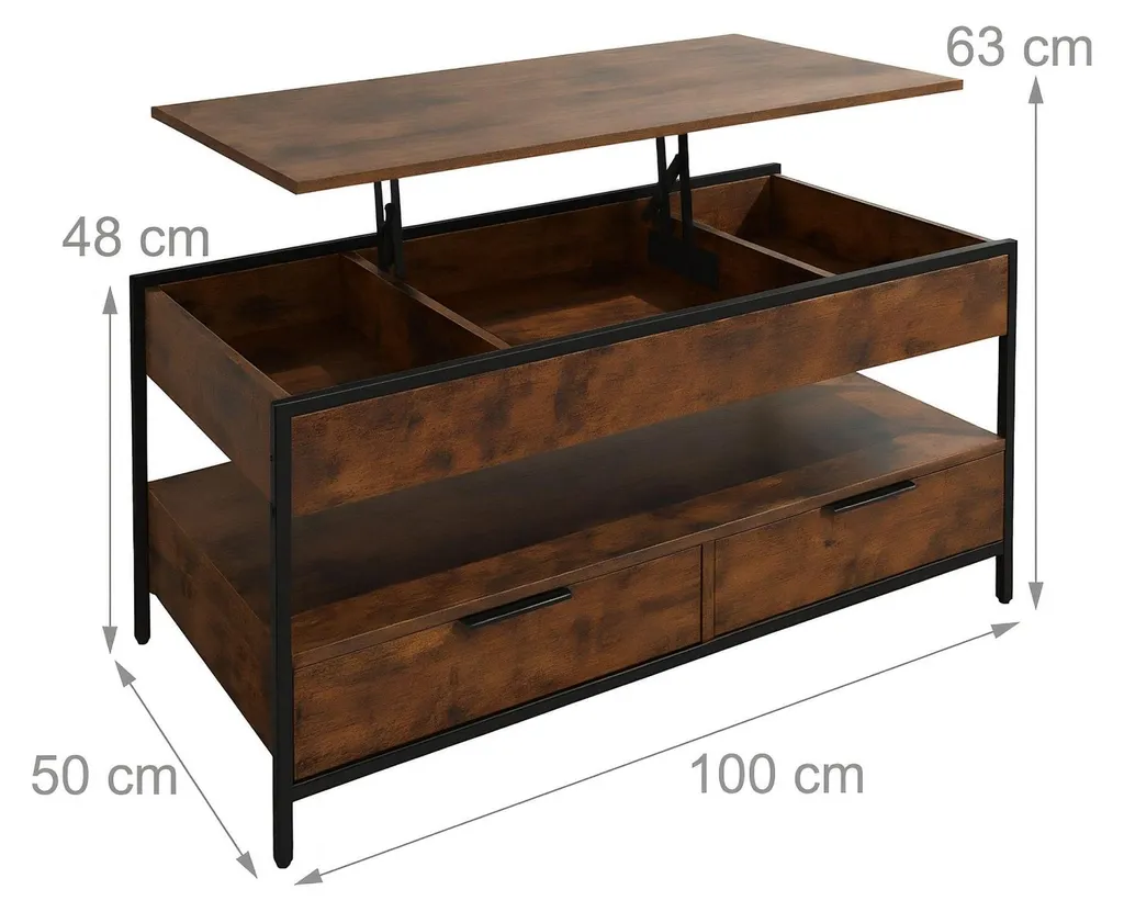 Table basse relevable multifonction avec grand coffre de rangement