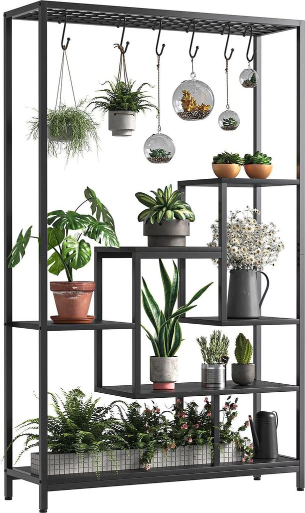 Pflanzenregal - Metall Pflanzenständer für Innen - 5 Ebenen - Mit 6 S-Haken - Display für Blumen/Bonsai-Töpfe - Zum Zusammenbauen - Gold