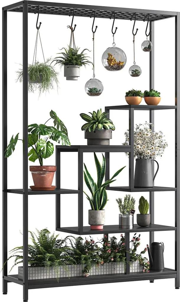 Support pour plantes d'intérieur pour salon et balcon fermé noir 5 pots