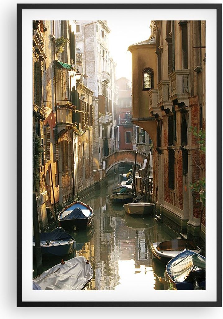 Gerahmtes Poster - Schwarzer Rahmen - Venedig Brücke Wasser Haus - 61x91,5 cm - Wand Bild - Wanddeko - Wandbilder - Wandposter - Bilderrahmen - Bi...
