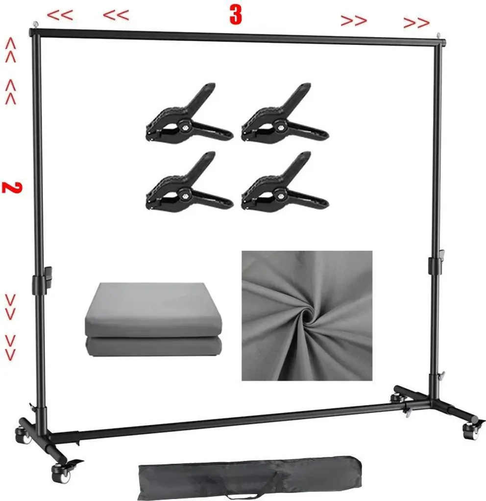 Support de fond mobile 2x3m gris avec hauteur ajustable et robuste