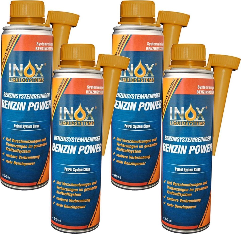 INOX Benzin Power Systemreiniger Additiv, 4x250ml Benzin System Reiniger Zusatz