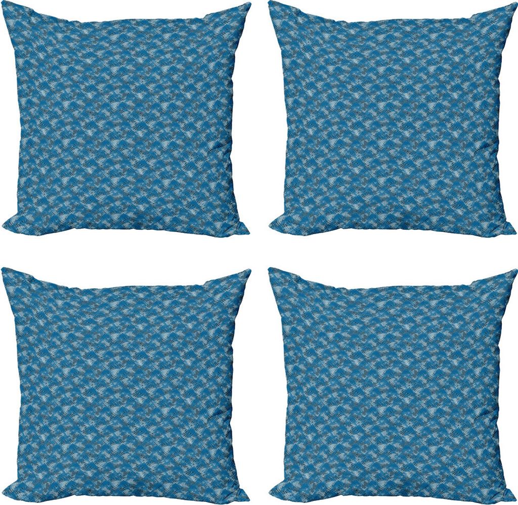 ABAKUHAUS Panne Kissenbezug Set (4 Stück), Rhythmische Triangles Grunge, Moderner Doppelseitiger Digitaldruck, 40 cm x 40 cm, Sea Blue Koksgraue