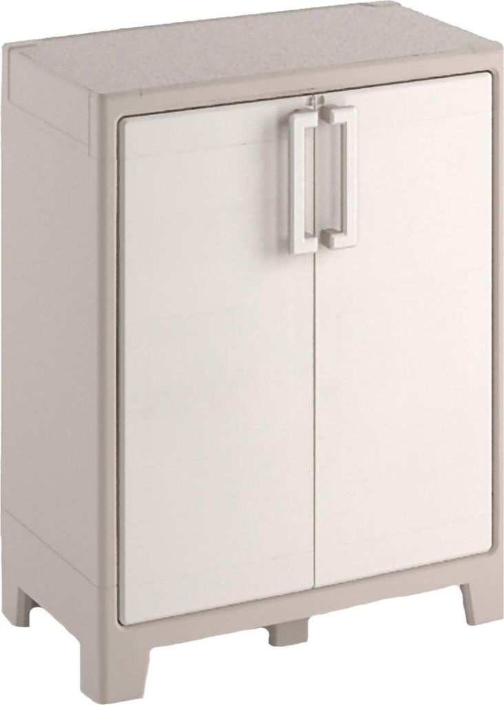 Dmora Außen-Schrank Grimsby 80x44x100h cm Sandbraun, 2 Regale, Wasserdicht
