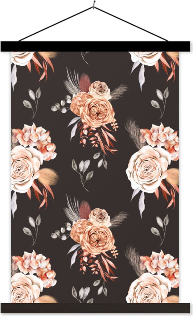 MuchoWow Textilposter Rosen - Braun - Blumen 40x60 cm mit schwarzem Rahmen - Wanddekorationen
