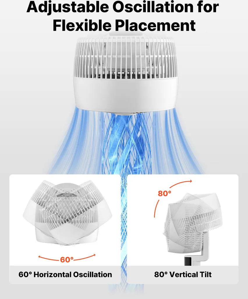 Ventilateur sur pied oscillant avec télécommande et minuterie programmable
