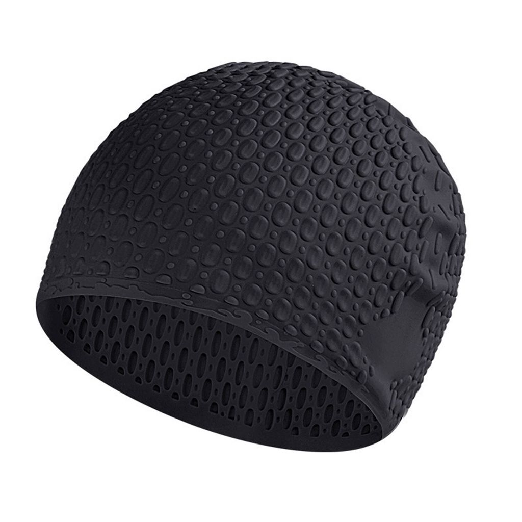 Damen und Herren Silikon Badekappe, Elastische Rutschfest Weiche Schwimmhaube, Schwarz
