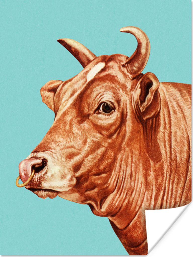 MuchoWow Poster Illustration eines Stiers auf hellblauem Hintergrund in der Pop-Art 90x120 cm - Wohnzimmer