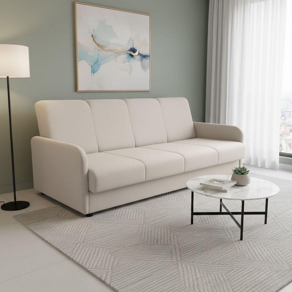 Schlafsofa - Beige - mit Bettkasten - Bonellfedern - Produktbild 