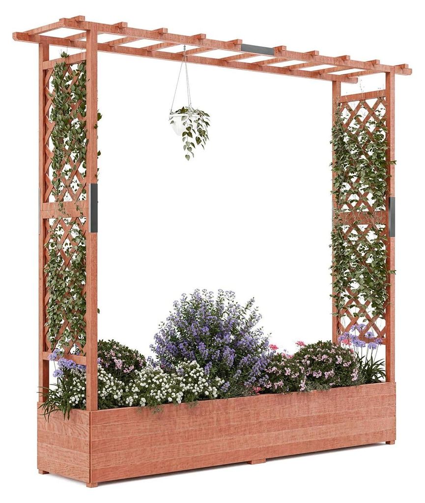 Erhöhtes Hochbeet aus Holz - Pflanzkasten mit Rankgitter Produktbild 