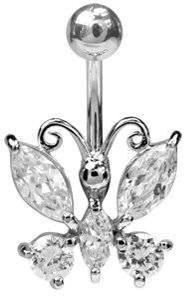 Karisma Silber Bauchnabel Piercing Schmetterling Zirkonia Steine SBZ-03.Weiss