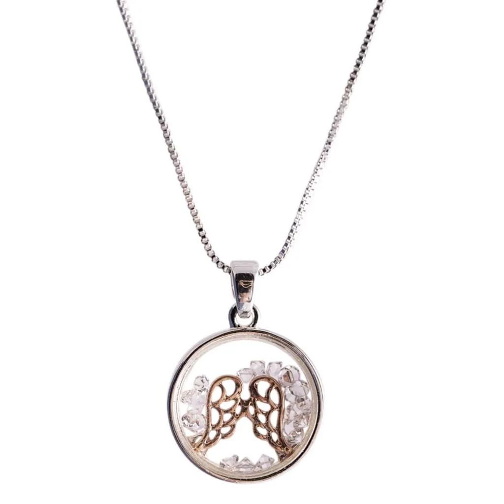 Gioielli simbolo - Ciondolo ad ala d'angelo in letto di cristallo