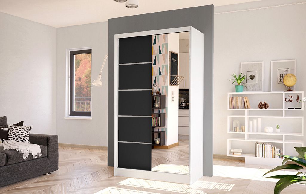 Elegantní šatní skříň ARINI 3 - šířka 100 cm, bílá / černá Obrázek produktu 
