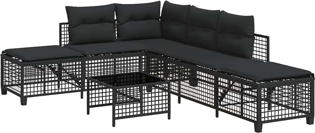 vidaXL 3-tlg. Garten-Ecksofa-Set mit Kissen Schwarz Poly Rattan