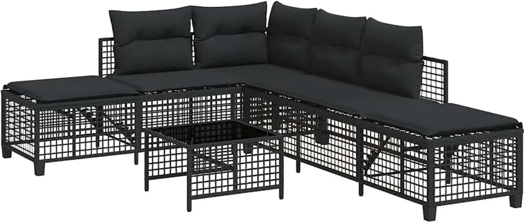 Canapé d'angle de jardin 3 pièces vidaXL en résine tressée noire