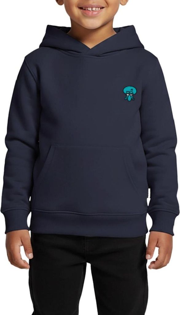 Spreadshirt SpongeBob Schwammkopf Taddäus Stick-Motiv Kinder Premium Hoodie, 134/140 (8 Jahre), Navy
