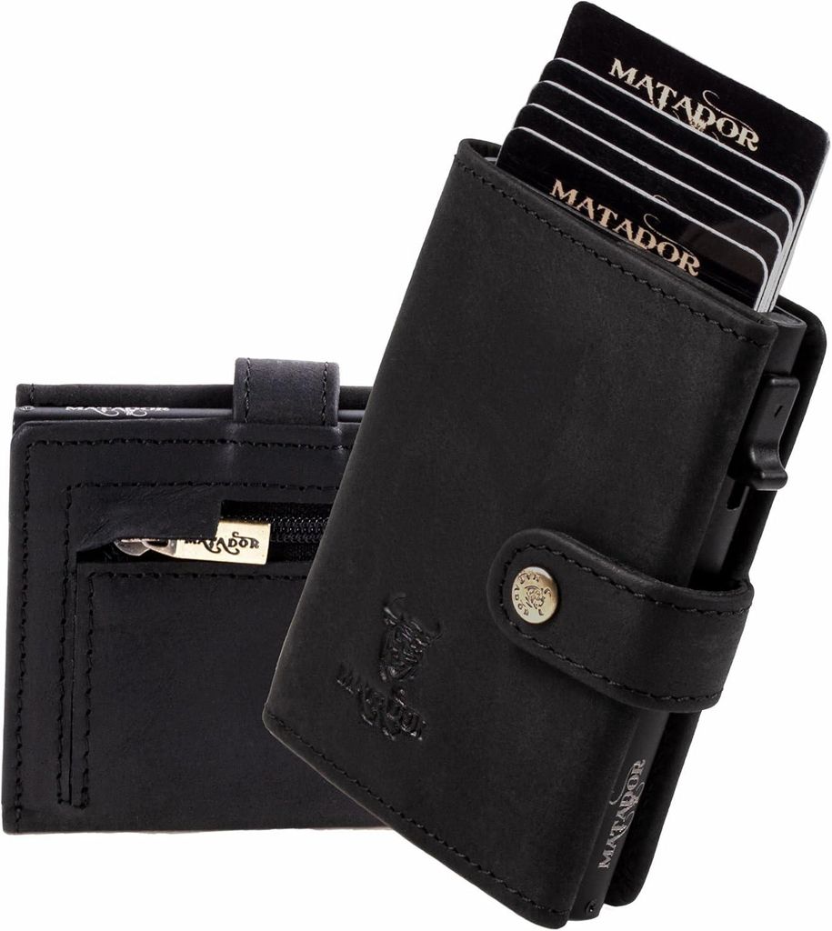 Damen & Herren Slim Geldbörse Leder Kreditkartenetui mit Pop-Up Kartenhalter RFID Schutz Münzfach Mini Portemonnaie kleine Geldbörse Geschenkbox...