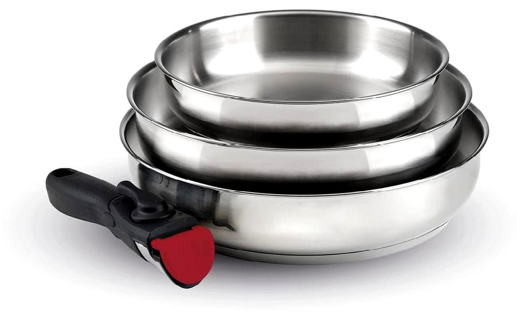 by Brandt - 4-teiliges Induktionskochgeschirr - 3-teiliges Edelstahlpfannenset 20, 24 und 26 cm mit abnehmbarem Griff - Edelstahl - Set für alle H...