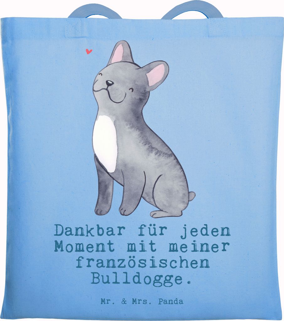 Mr. & Mrs. Panda Shopping Tasche Französische Bulldogge Moment - Sky Blue - Geschenk, Tote Bag, festival, Schultasche, Uni, Laptoptasche