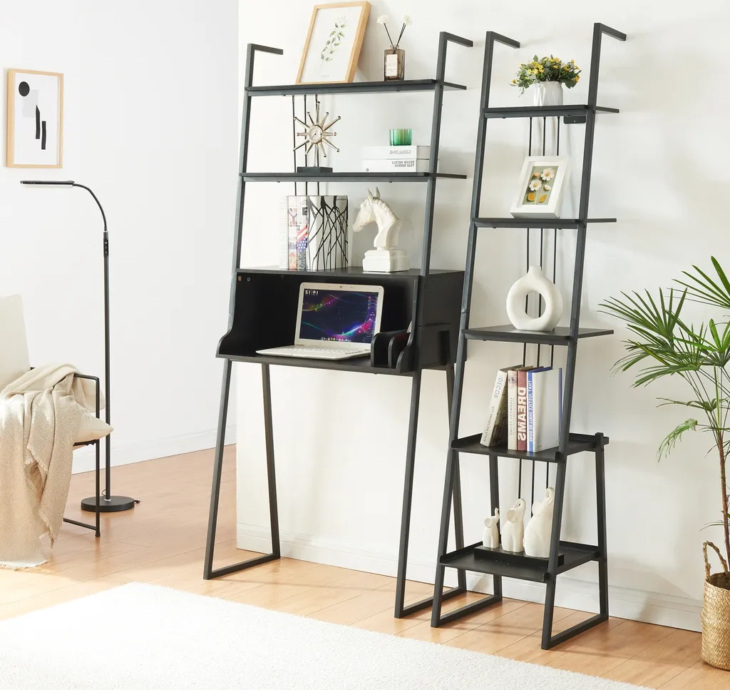 Set Scrivania e Libreria Storfjord Nero - Design Minimal Salvaspazio