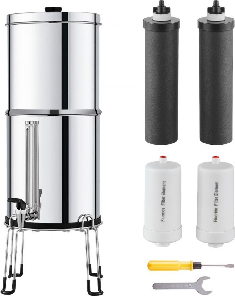 Schwerkraft Wasserfiltersystem - 7+7,5L Edelstahl - Wasserfilter mit 4 Filterstufen - Hochwertiger Wasserreiniger