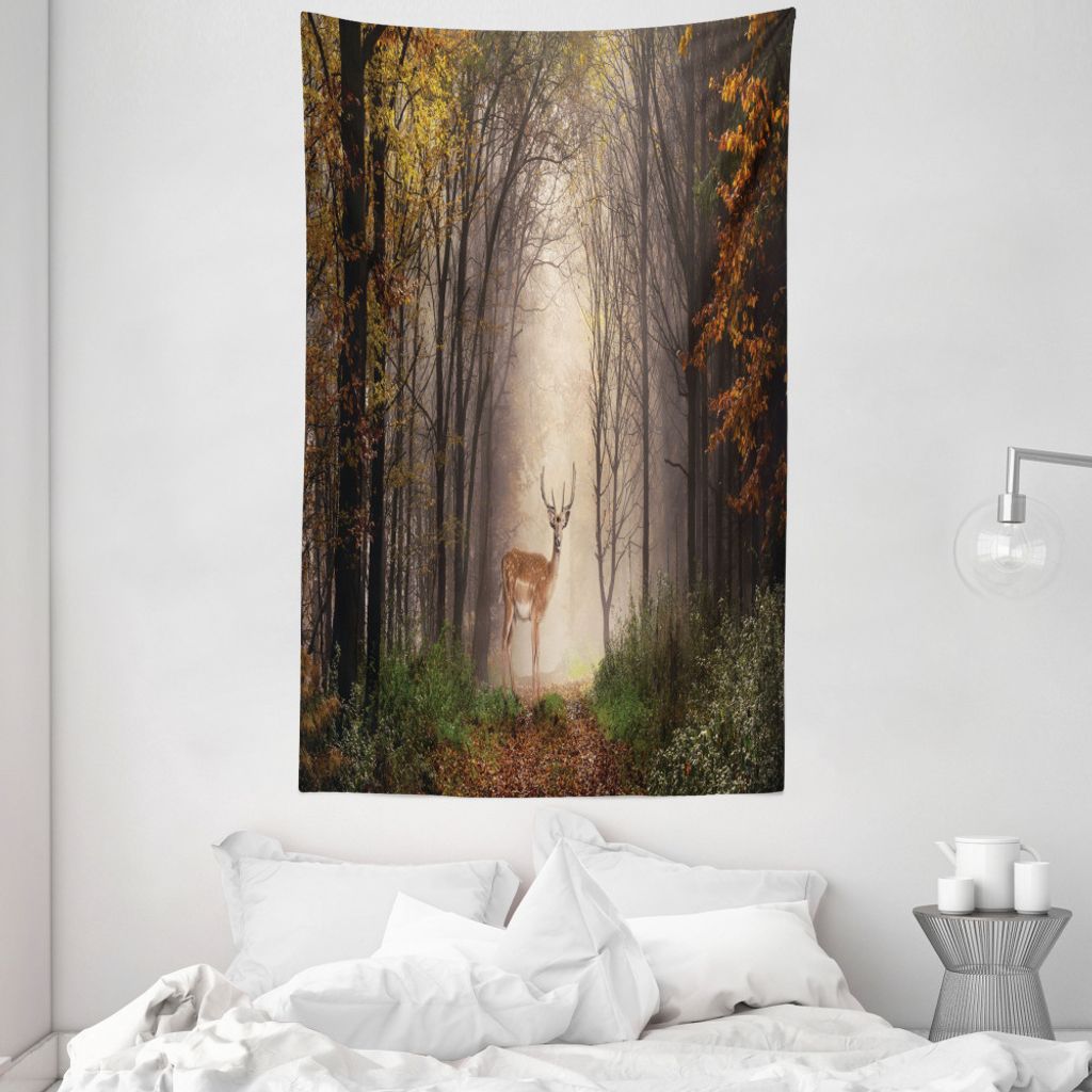 ABAKUHAUS Tierwelt Wandteppich und Tagesdecke, Deer Mystischer Wald aus Weiches Mikrofaser Stoff Waschbar ohne Verblassen Digitaldruck, 140 x 230 c...