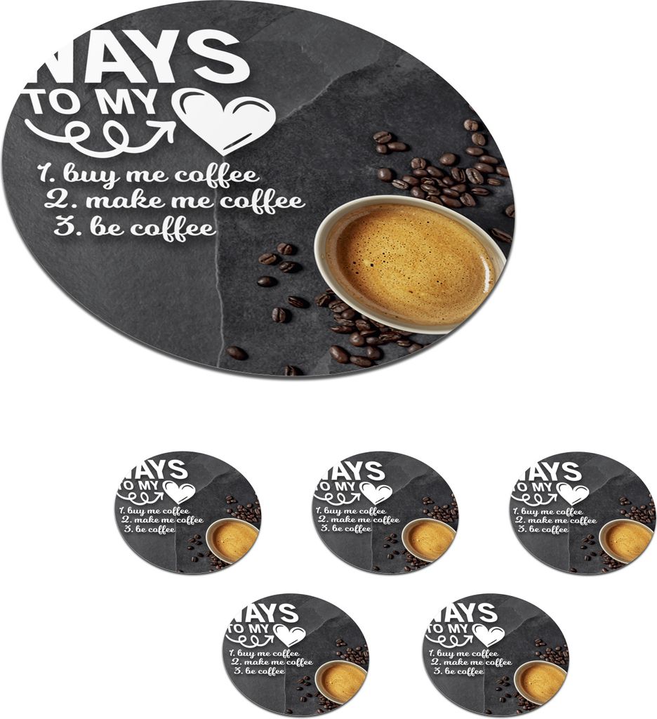 KitchenYeah Glasuntersetzer Rund 6er Set Wege zu meinem Herzen - Kaffee - Sprichwörter - Zitate 10x10 cm Untersetzer für Gläser - Getränkeun...