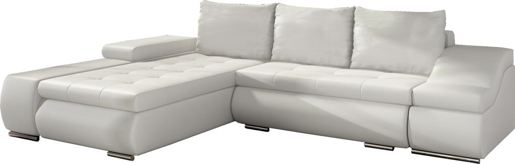 Ecksofa mit Schlaffunktion mit Bettkasten - Lionel (Weiß (Soft 17), Ecksofa Links), Couch L-Form Polstergarnitur Wohnlandschaft Polstersofa mit Ot...