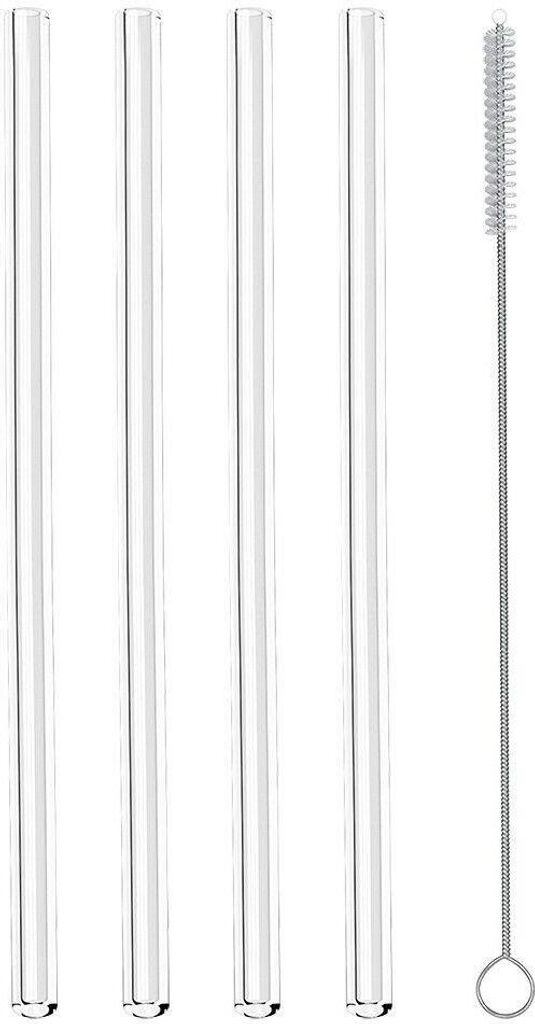 Metaltex 253185000 Trinkhalme gerade aus Glas, 4 Stk. mit Reinigungsbürste / Strohhalme
