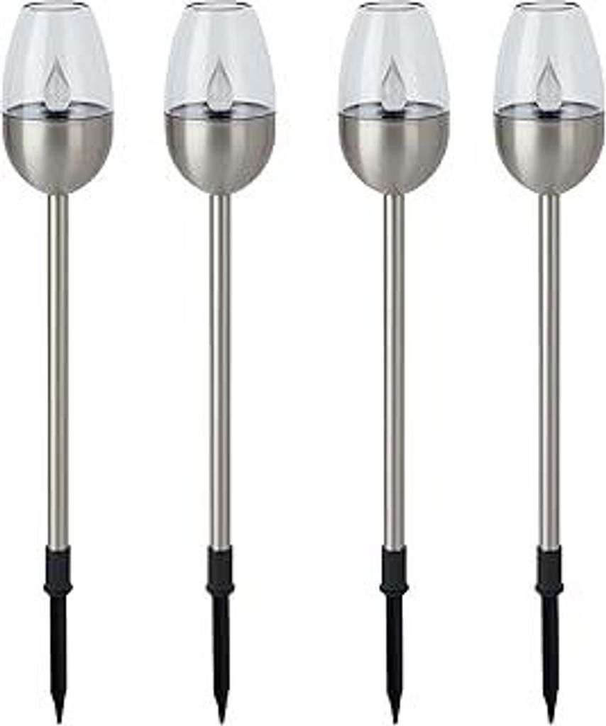 Dehner Solarleuchte Flame, 4er Set, Ø 6.1 cm, Länge 41.7 cm, Edelstahl/Kunststoff, silber