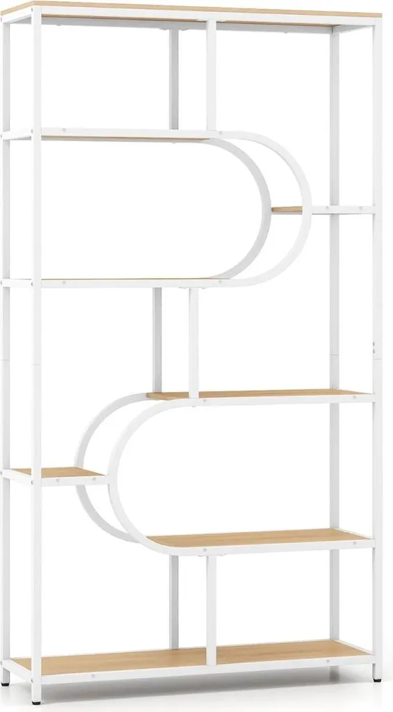 Bibliothèque ouverte 5 niveaux bois naturel et métal blanc Modèle Loft