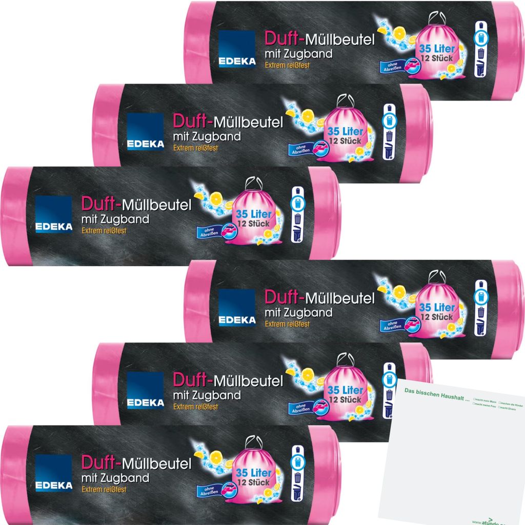 Edeka Duft-Müllbeutel mit Zugband pink 35l 6er Pack (6x12 Produktbild 
