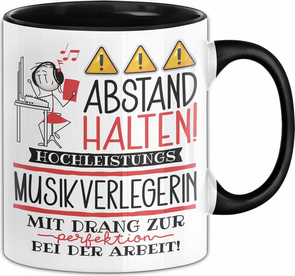 Musikverlegerin Tasse Geschenk Lustig Abstand Halten Hochleistungs-Musikverlegerin Mit Drang Zur Perfektion Bei Der Arbeit (Schwarz)