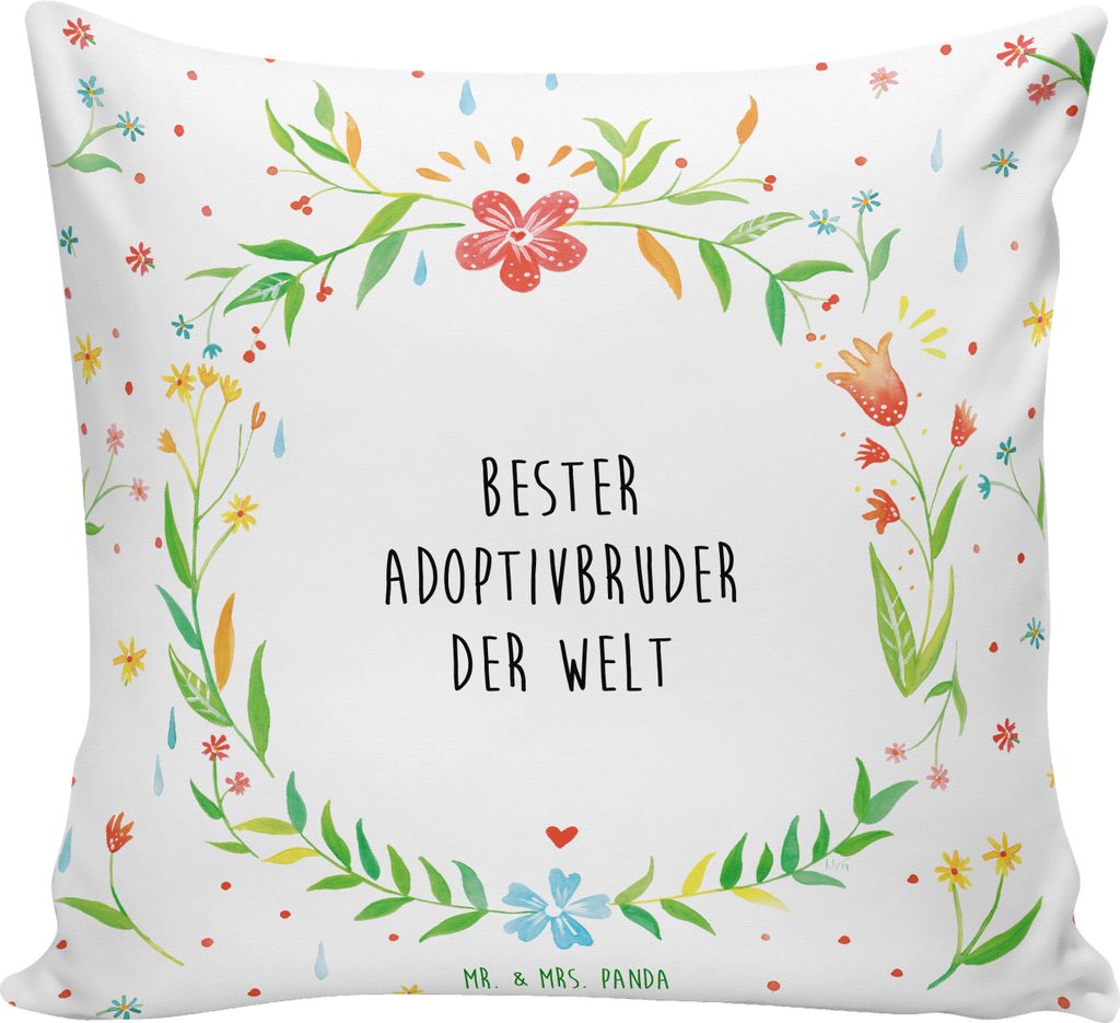 Mr. & Mrs. Panda Sofakissen Adoptivbruder - Weiß - Geschenk, Kopfkissen 40x40, Dekokissen, Polster, Bruder, Brother, Wohnzimmerkissen, zier kissen...