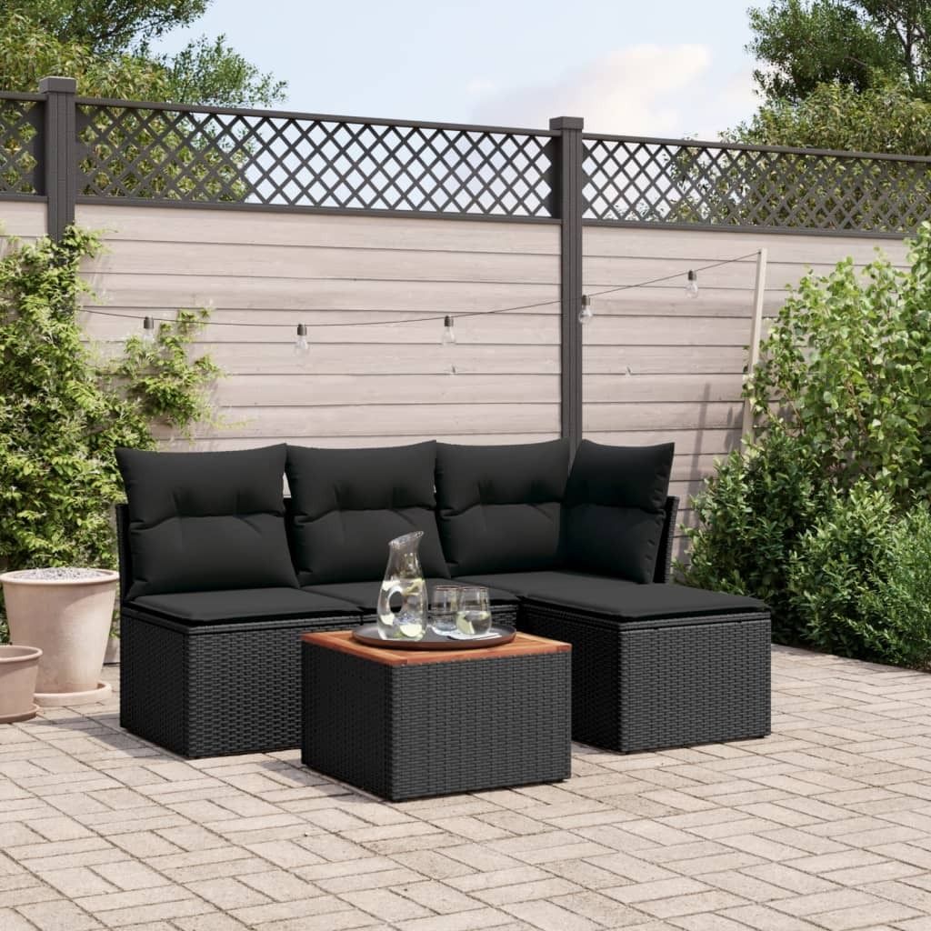 5-tlg. Garten-Sofagarnitur mit Kissen Schwarz Poly Rattan 3255922
