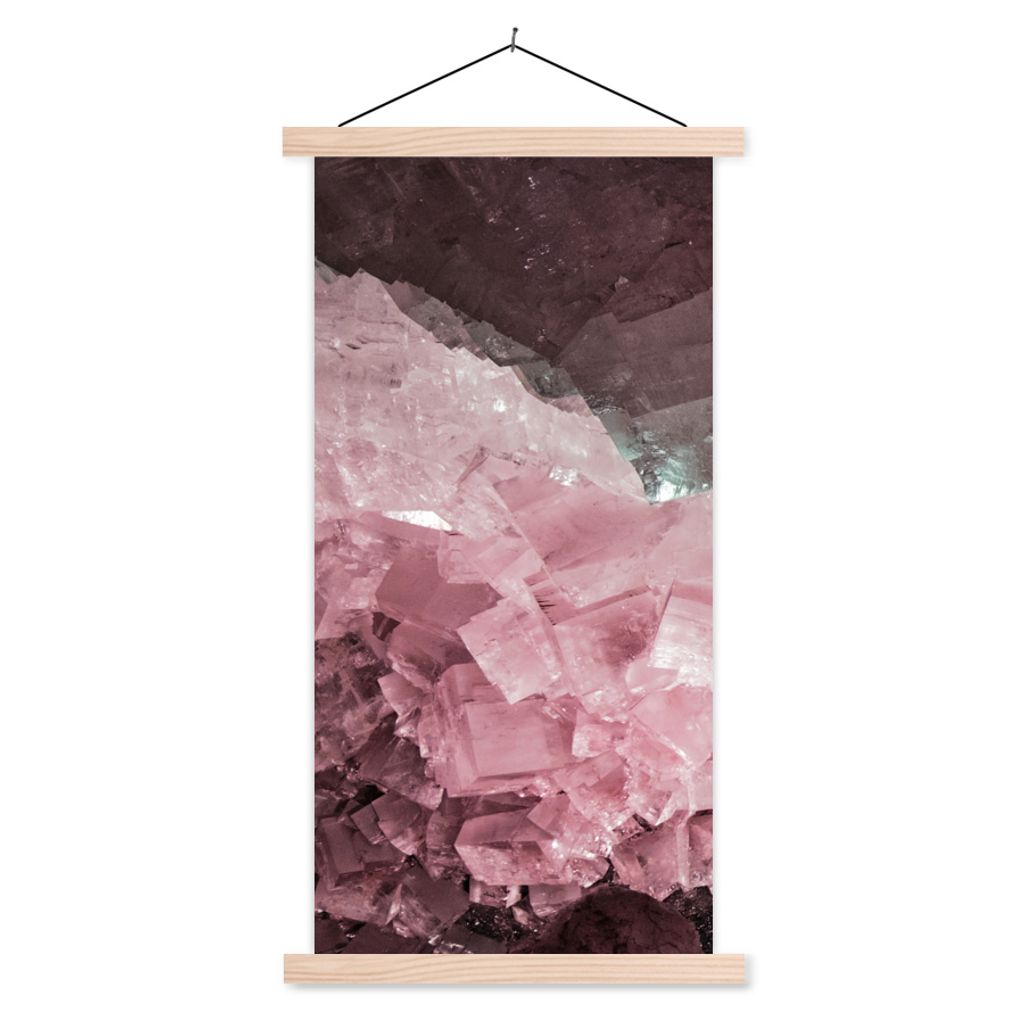 MuchoWow Textilposter Naturstein - Rosa - Kristall 60x120 cm mit holzfarbenen Rahmen - Holz