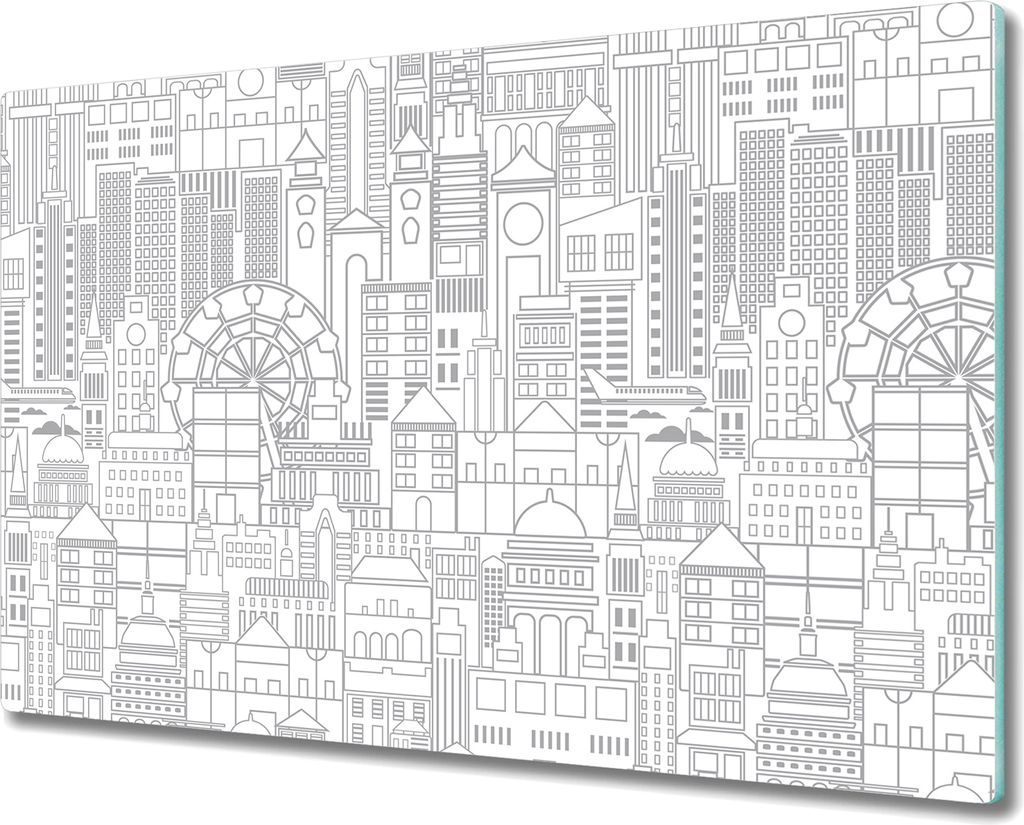 Glas-Herdabdeckplatte Glaskeramikkochfeld-Abdeckung Spritzschutz - 80x52 cm - Grauweiße Stadtbild