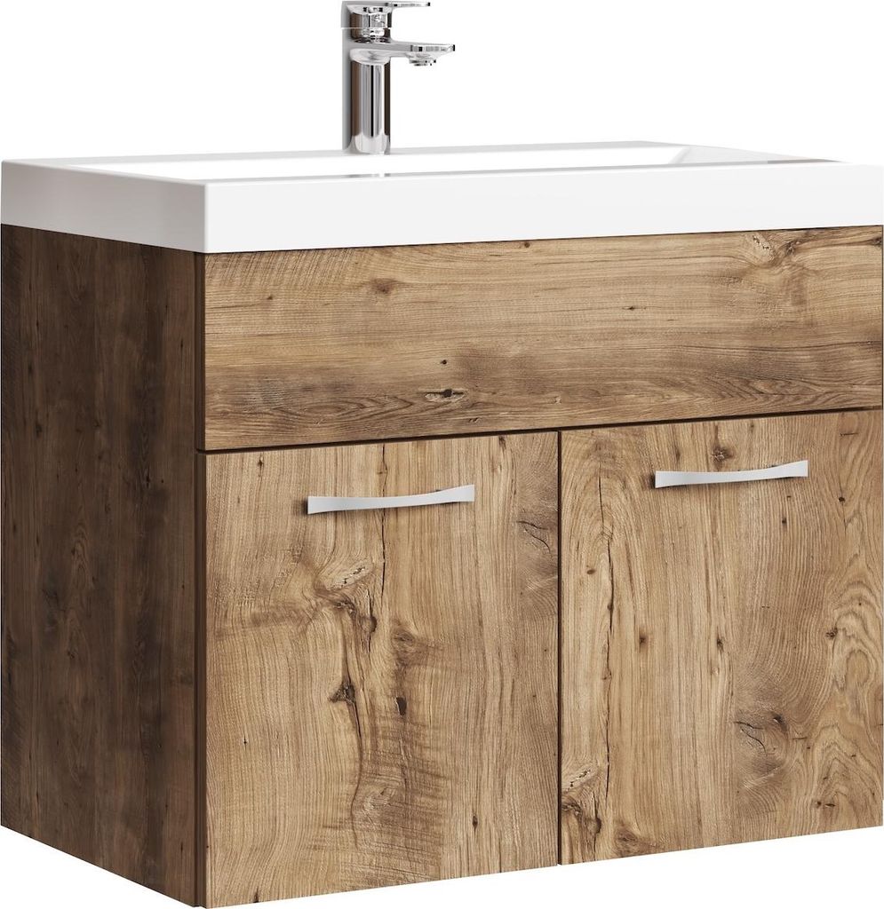 Badplaats Badmöbel Set mit Waschbecken und Unterschrank Montreal 01 60 x 35 cm Braun Eiche - Waschbeckenunterschrank mit Waschbecken