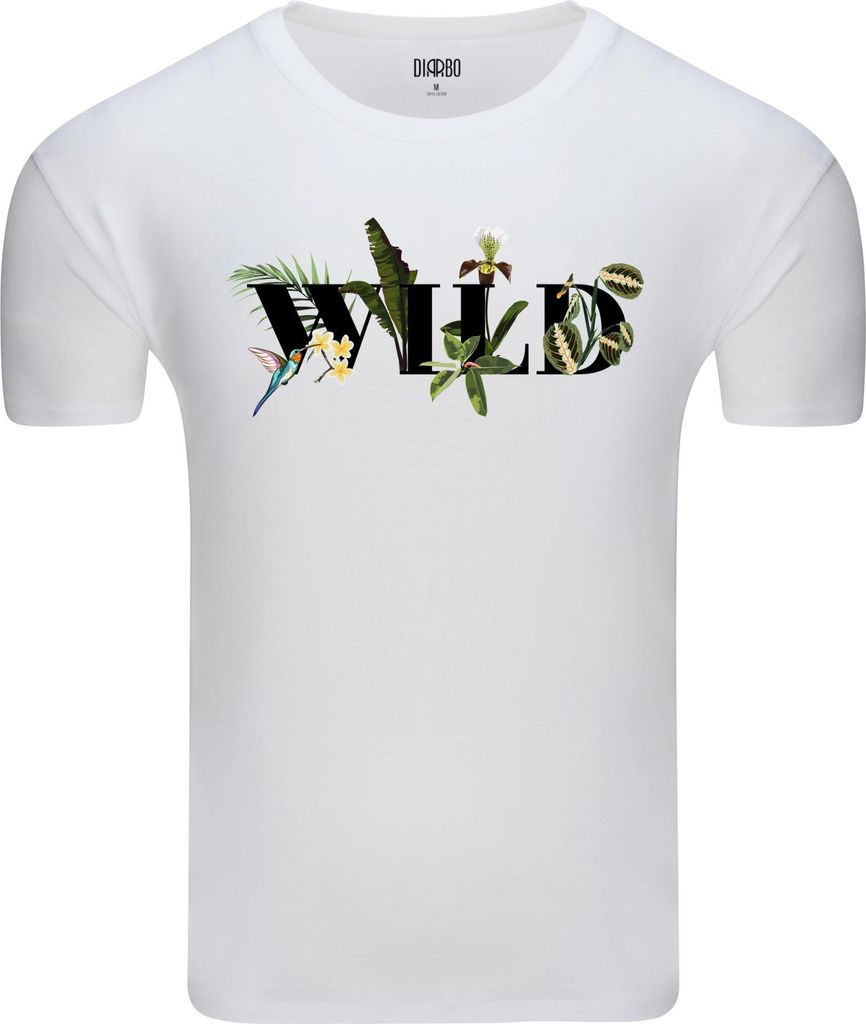 Diarbo Herren T-Shirt mit Naturliebhaber Druck Tropische Wildnis Weiß Gr.XXL